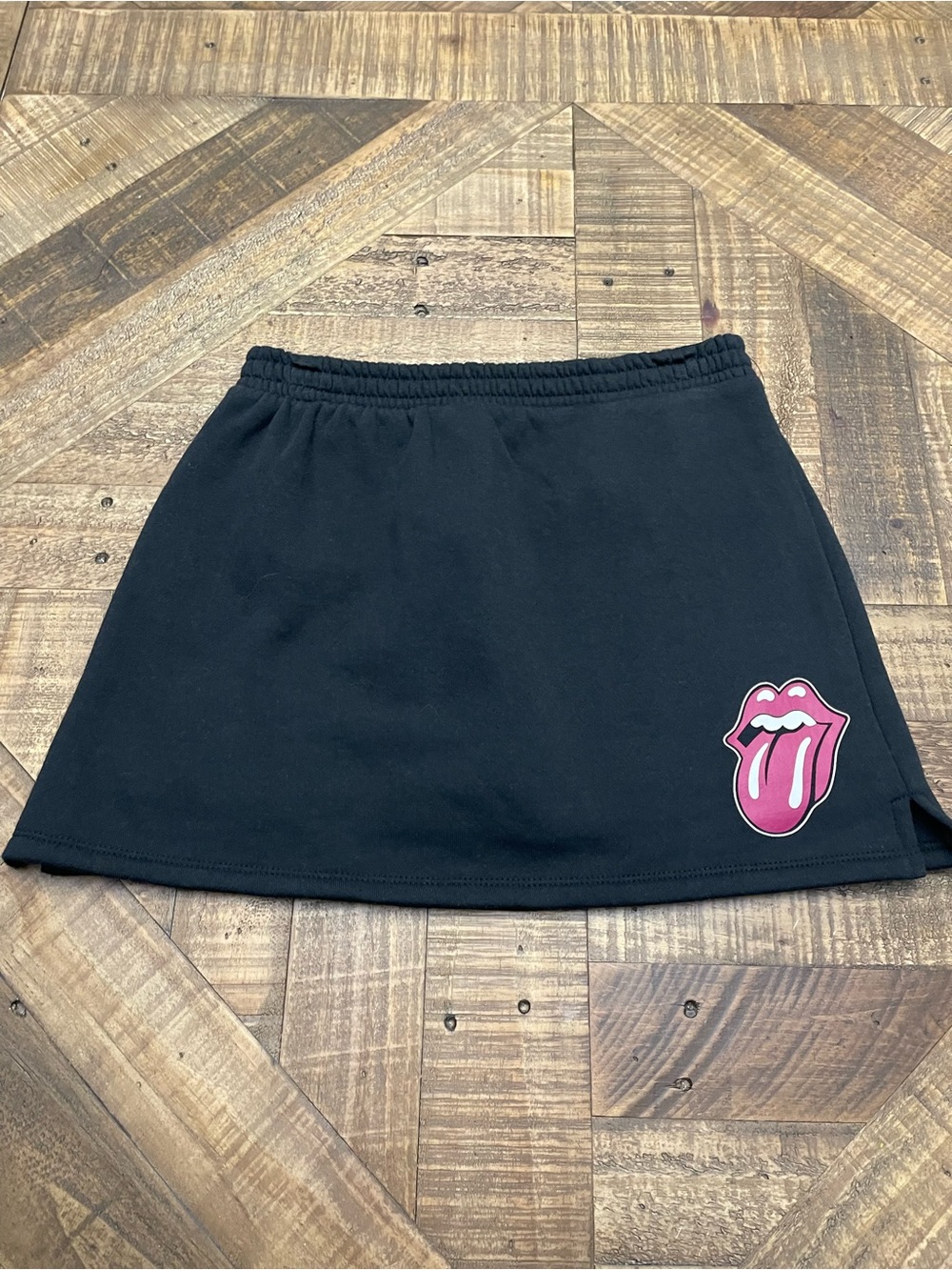 The Rolling Stones Girls Fleece Graphic Skort Black Pink Tongue Size XL 14/16